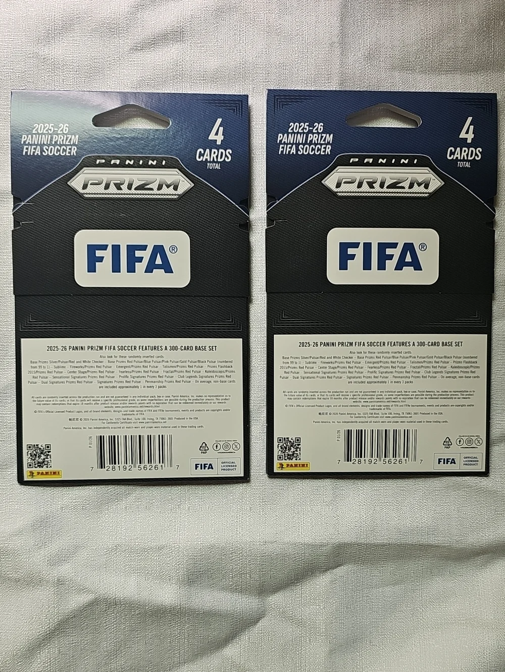 Panini Prizm FIFA Soccer 2025-26 (Lot of 2 Packs) 4 Cards Per Pack Sealed New